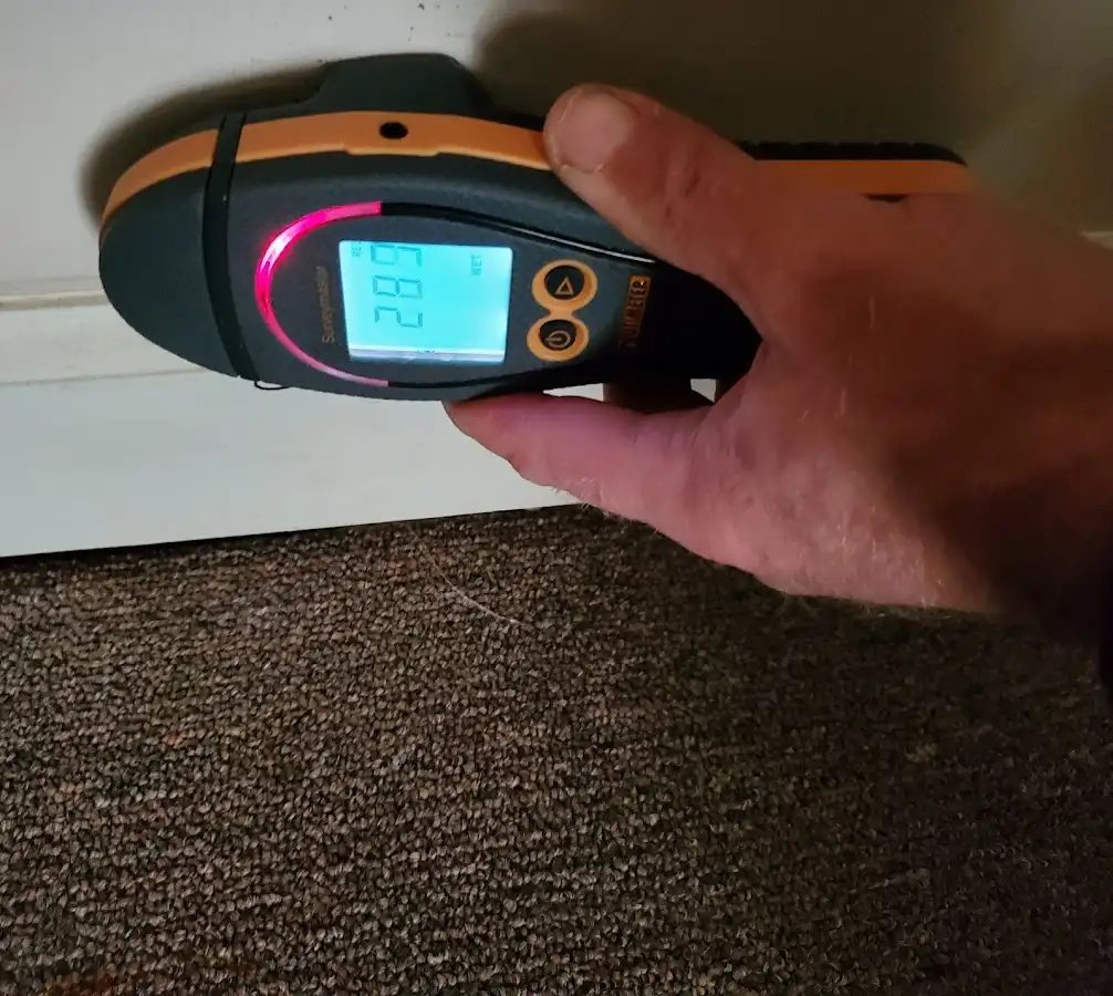 Moisture detection at baseboard during Burst Pipe Cleanup in Hanahan